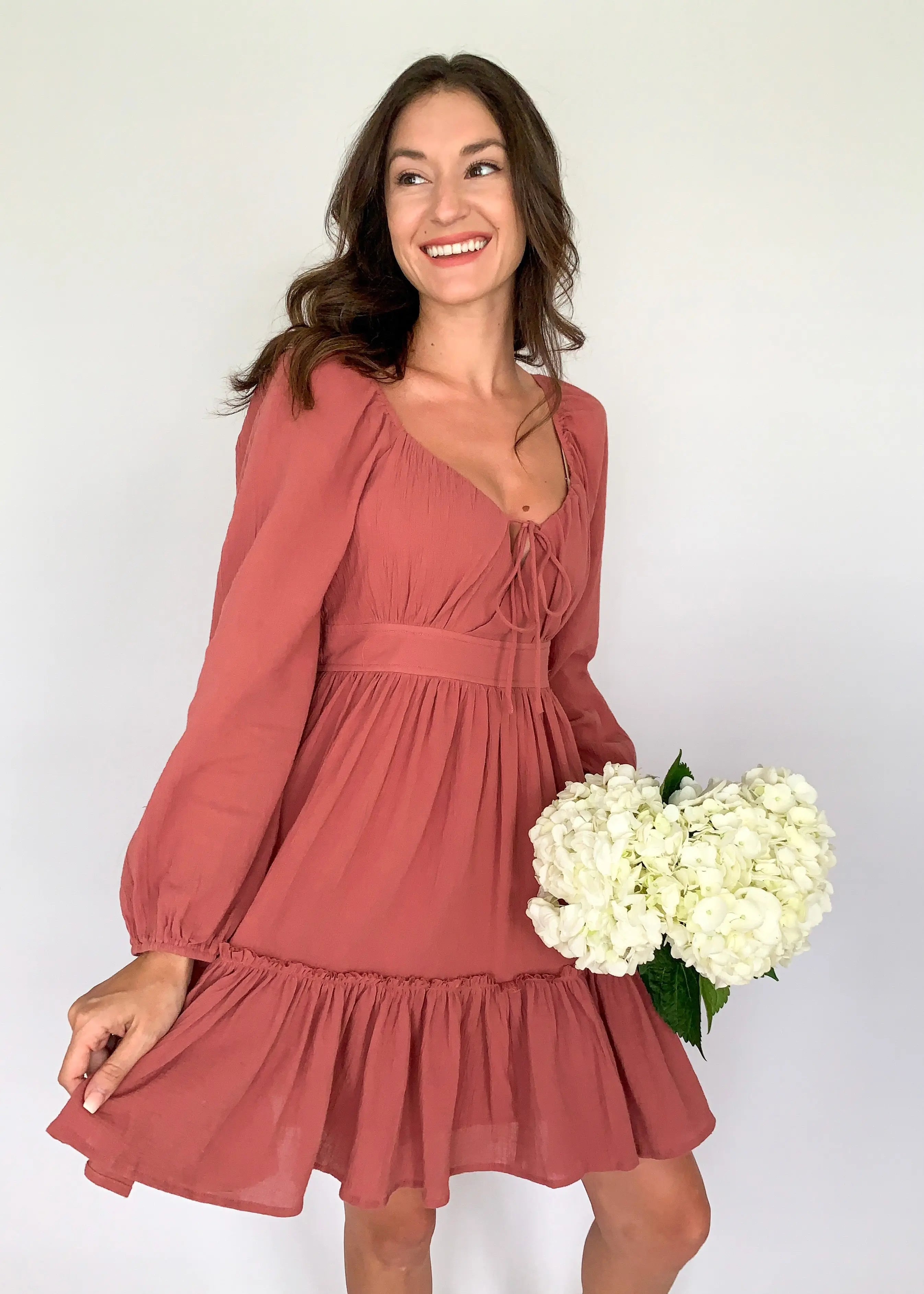 The Tiny Details Mauve Tiered Mini Dress