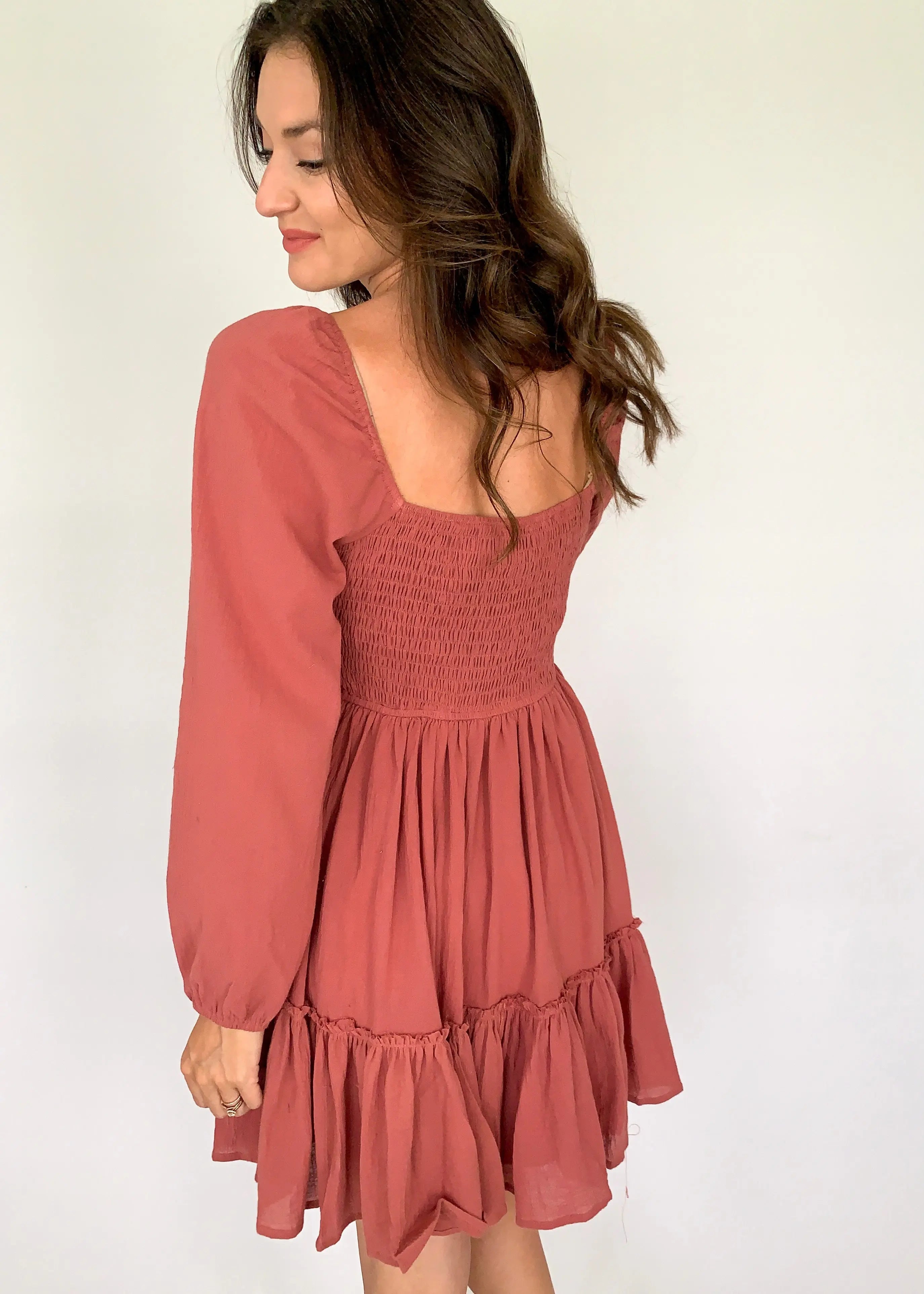 The Tiny Details Mauve Tiered Mini Dress