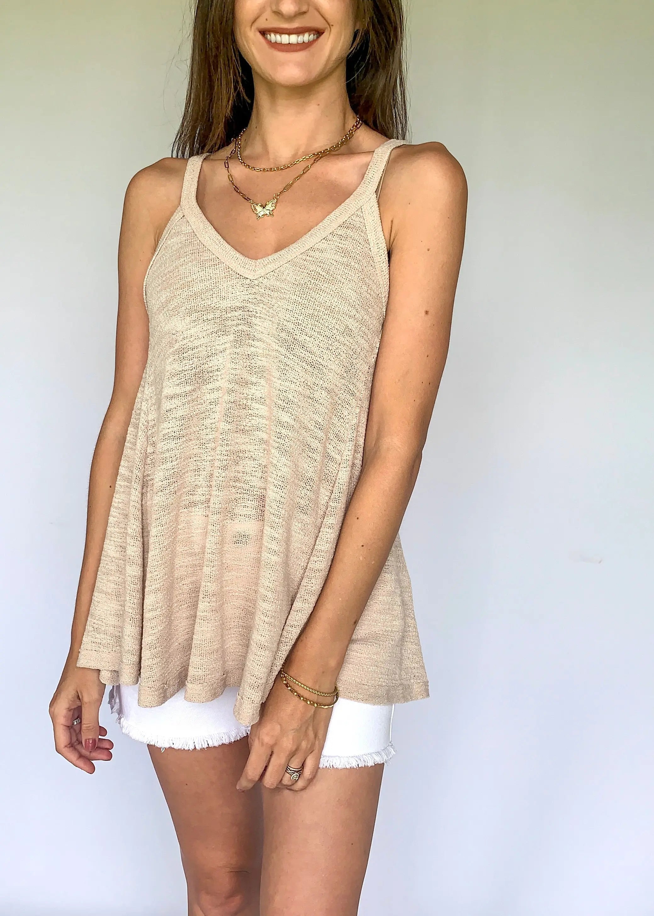 The Tiny Details Mink Pink Low Gauge Swing Knit Tank