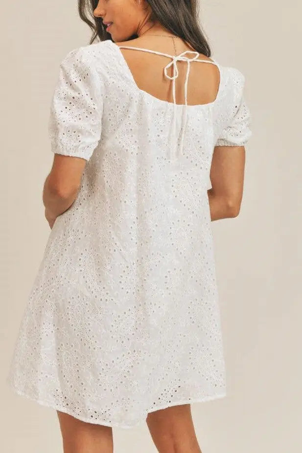 The Tiny Details Mira White Eyelet Mini Dress