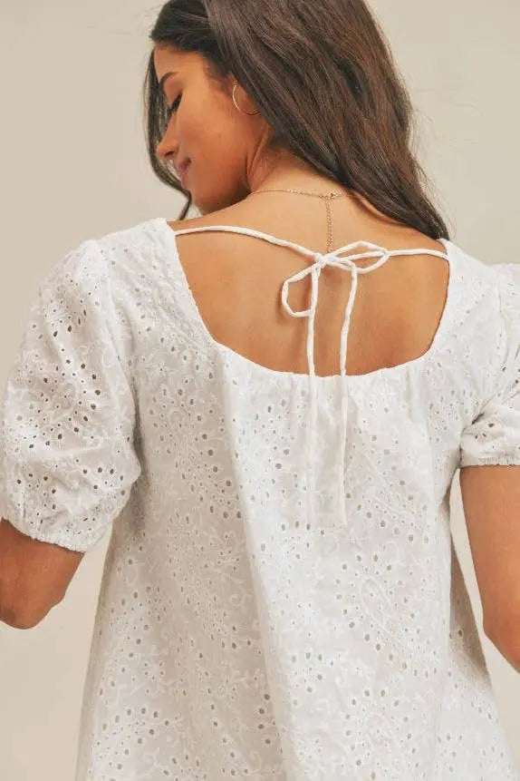 The Tiny Details Mira White Eyelet Mini Dress