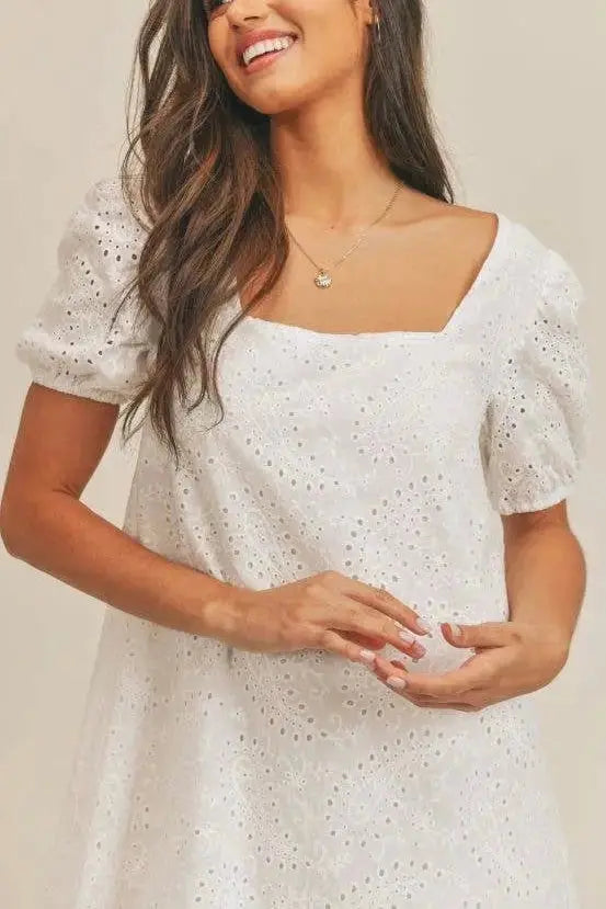 The Tiny Details Mira White Eyelet Mini Dress