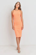 The Tiny Details Neon Orange Ribbed Knit Long Dress