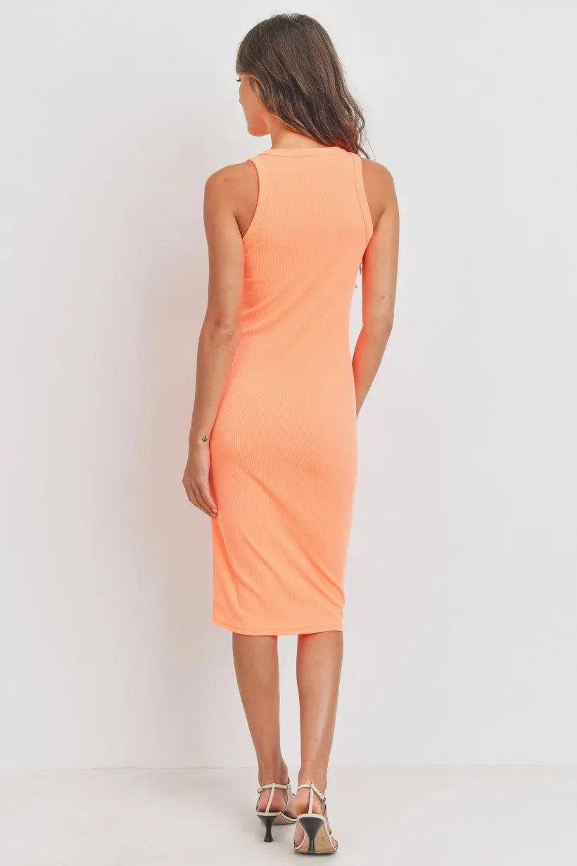 The Tiny Details Neon Orange Ribbed Knit Long Dress