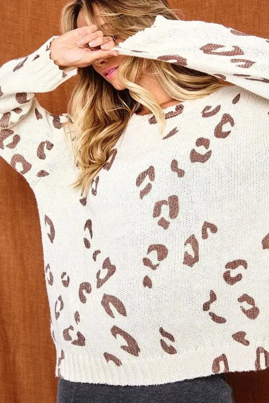 The Tiny Details Neutral Relaxed Leopard Pullover Sweater *Size Large*