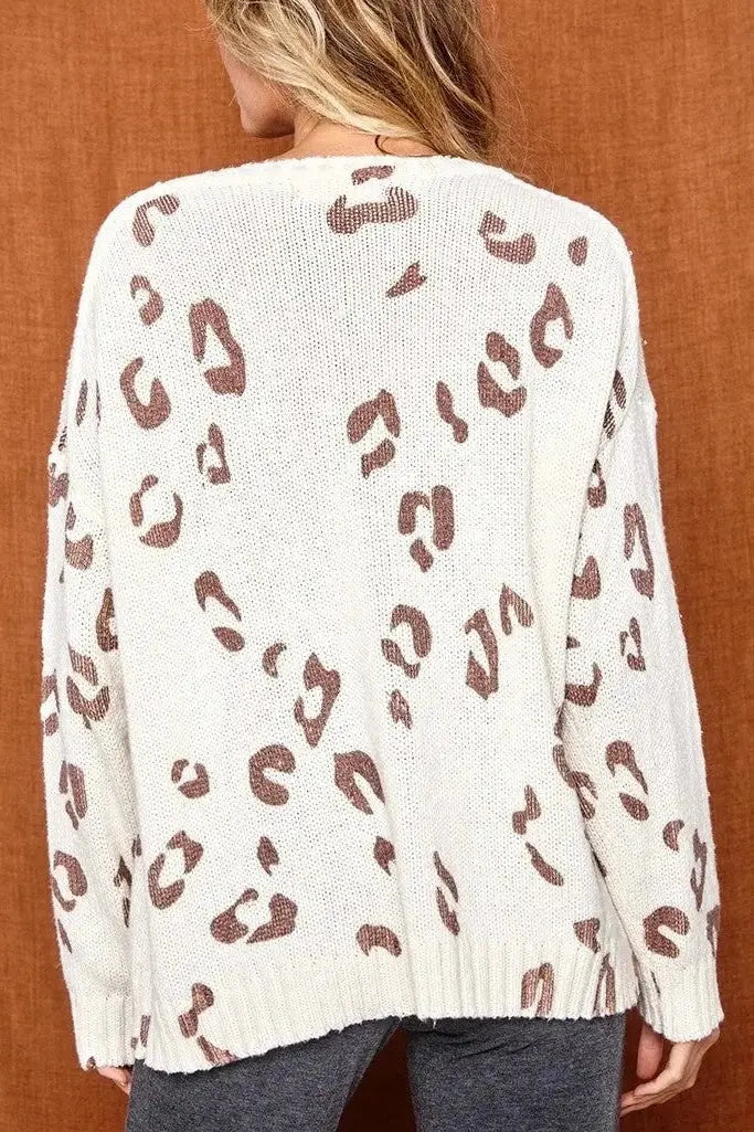 The Tiny Details Neutral Relaxed Leopard Pullover Sweater *Size Large*