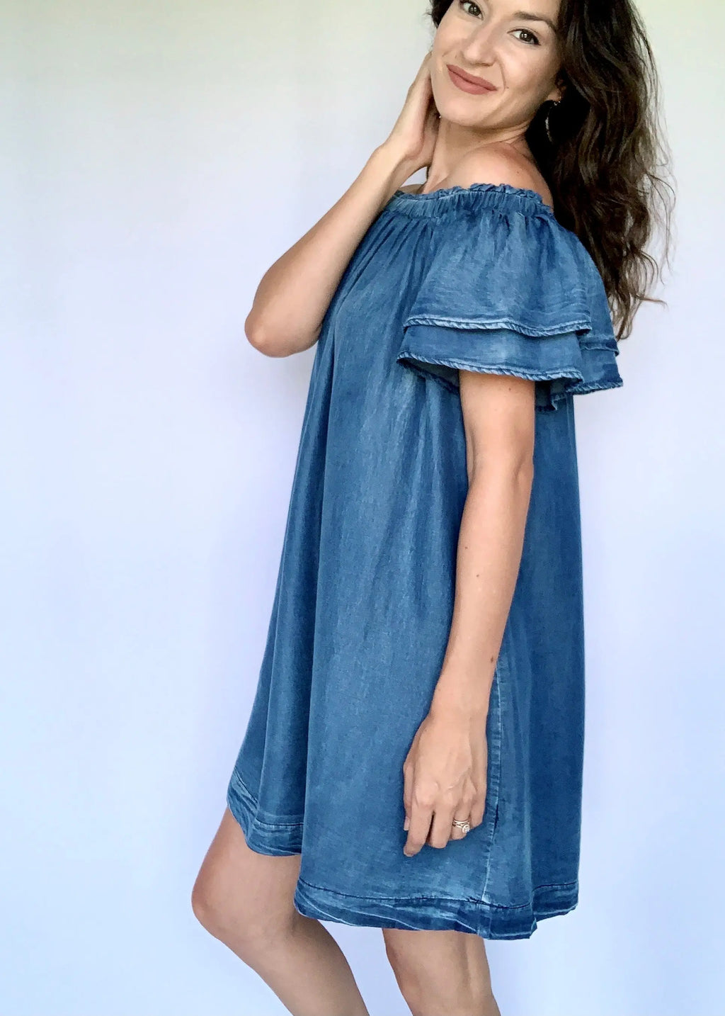 off the shoulder chambray dress Chambray Off-the-Shoulder Dress & Summer Bucket List