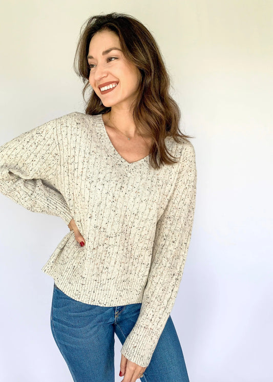 The Tiny Details Oatmeal Confetti Cable Knit Sweater