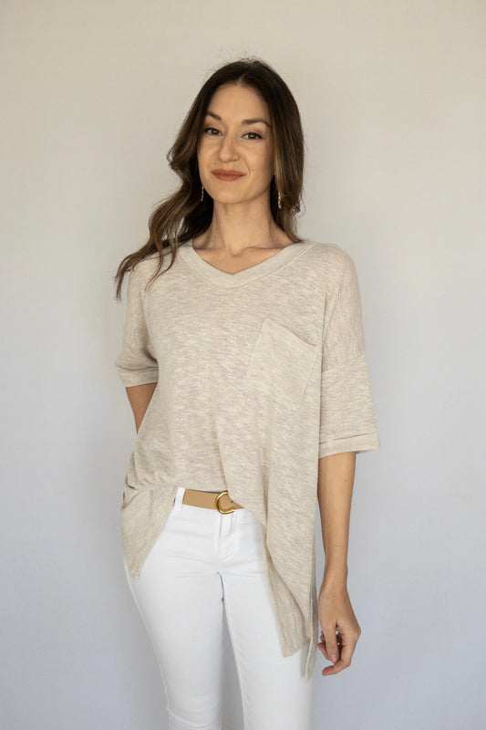 The Tiny Details Oatmeal Relaxed Short Sleeve Pocket Tee