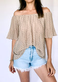 The Tiny Details Off the Shoulder Pleated Printed Flowy Blouse