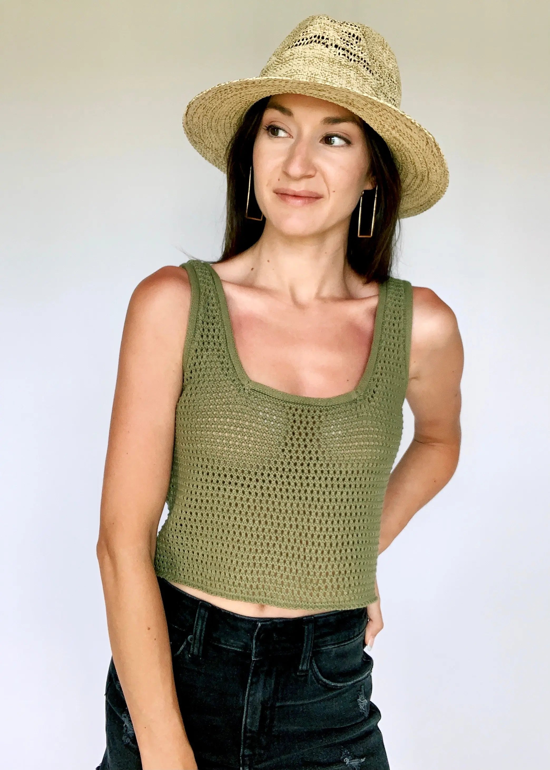 The Tiny Details Olive Cropped Knit Tank