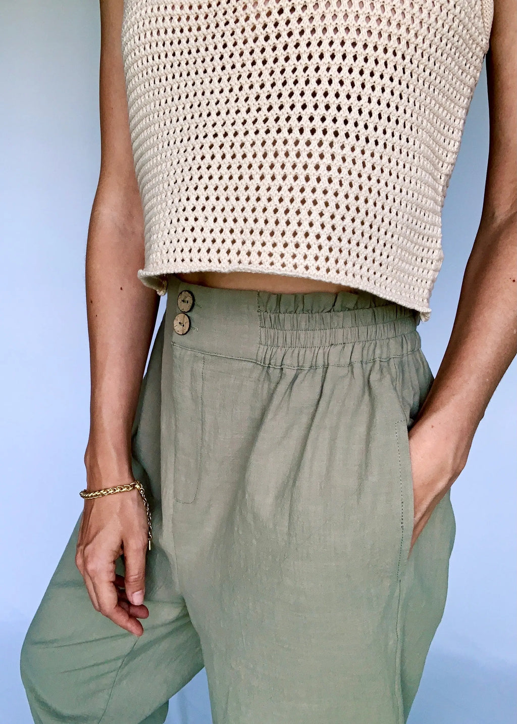 The Tiny Details Olive Elastic High Waist Pants