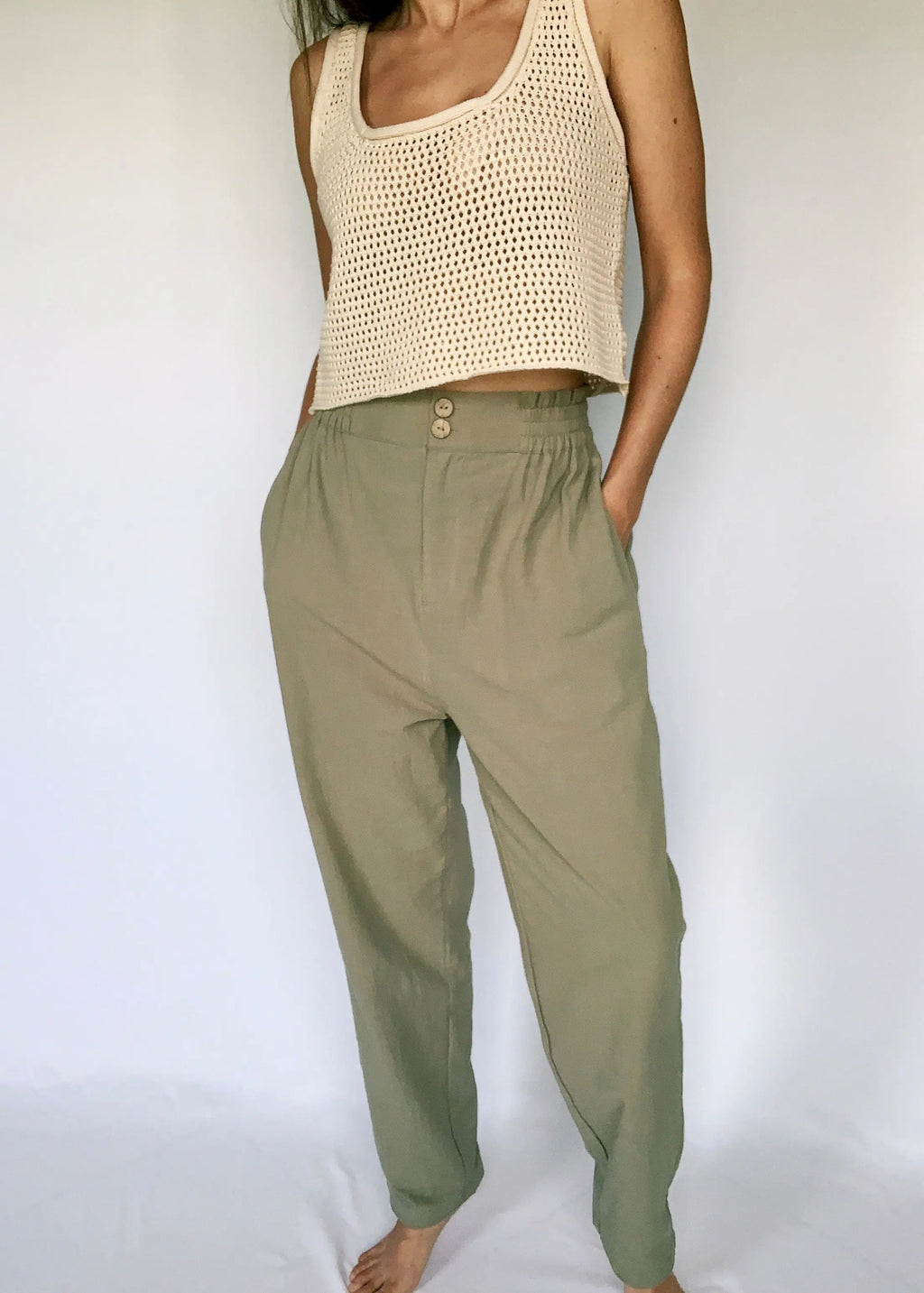 The Tiny Details Olive Elastic High Waist Pants