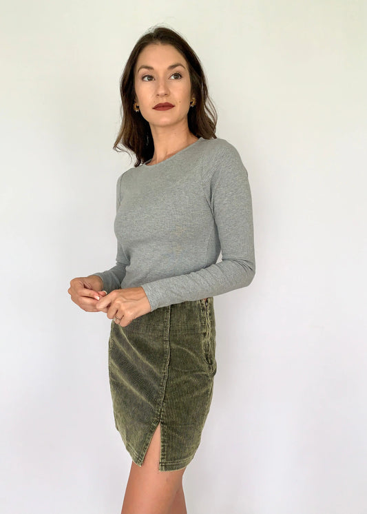The Tiny Details Olive Washed Corduroy Mini Skirt