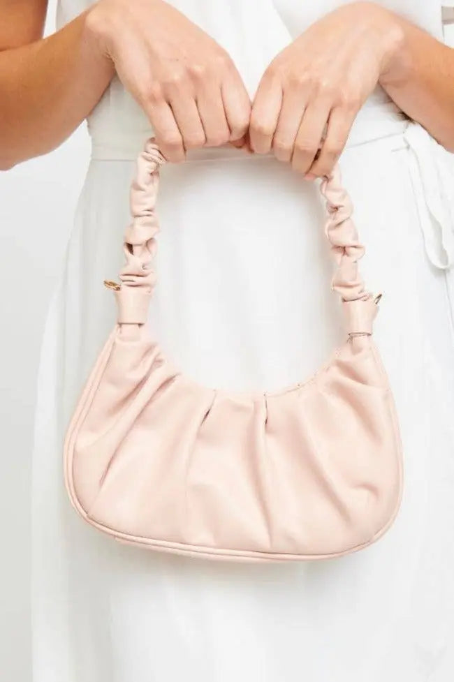The Tiny Details Oliveta Ruched Rose Leather Handbag
