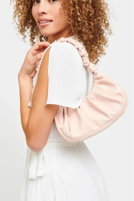 The Tiny Details Oliveta Ruched Rose Leather Handbag