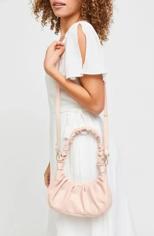 The Tiny Details Oliveta Ruched Rose Leather Handbag