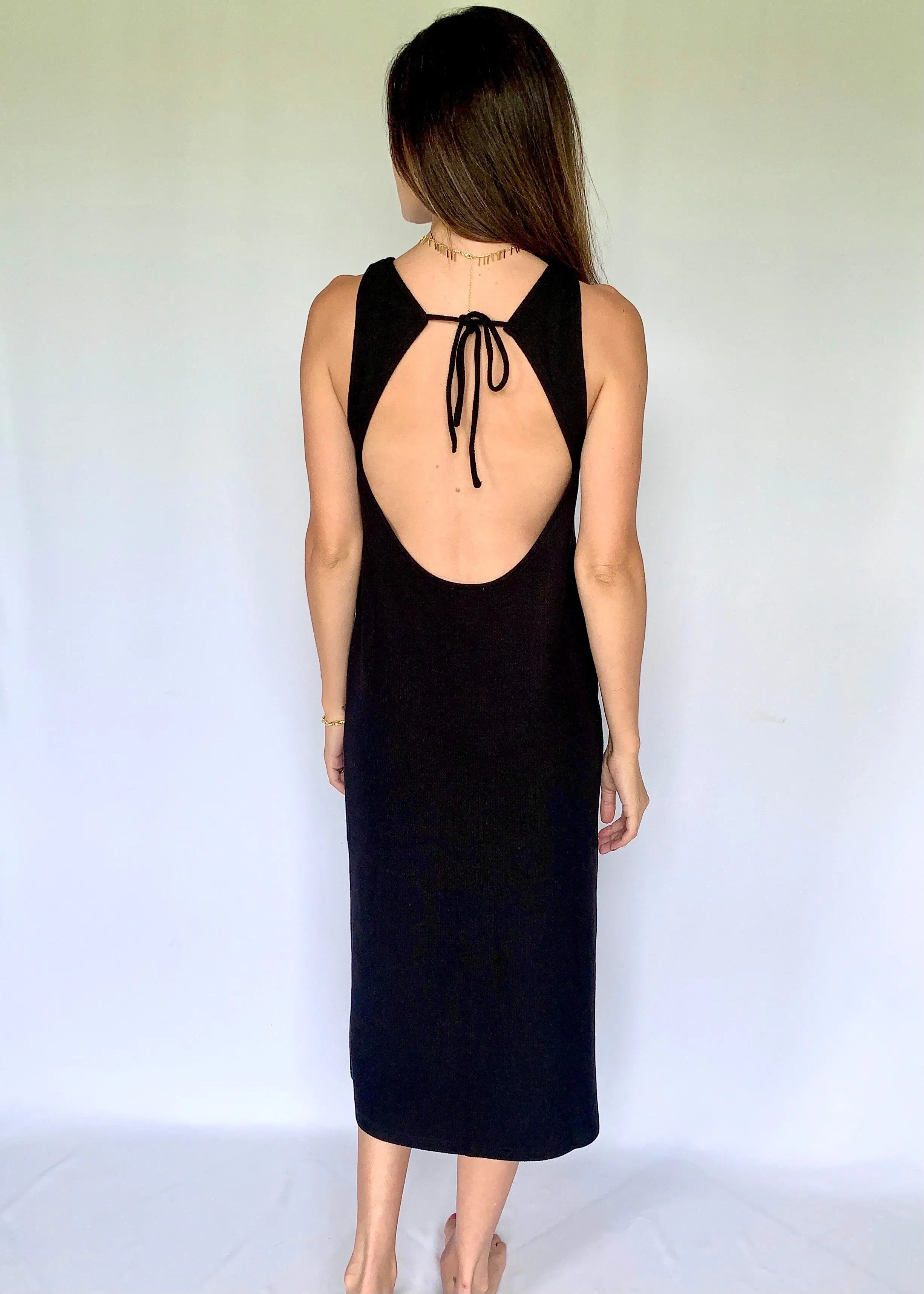 Midi Dress Little Black Backless Dress Open Back Black Ribbed Knit Midi Dress Midi Dress Little Black Backless Dress Open Back Black Ribbed Knit Midi Dress