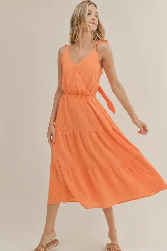 The Tiny Details Orange So Cal Midi Dress