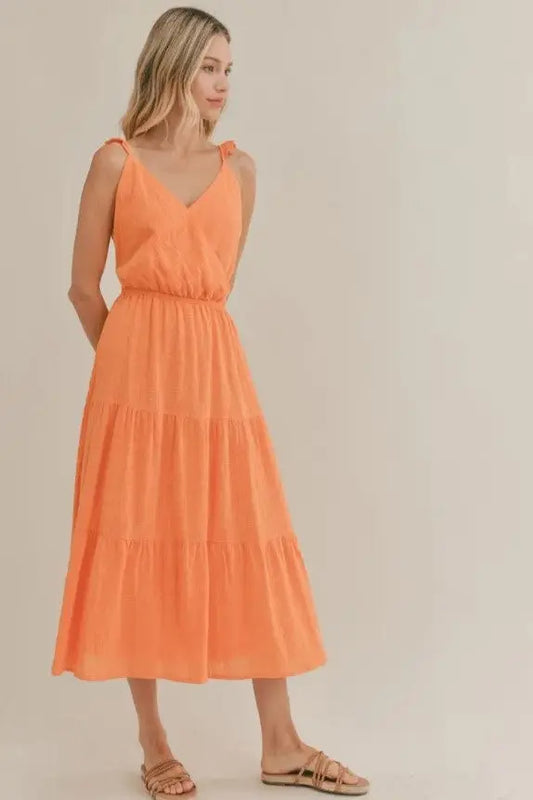 The Tiny Details Orange So Cal Midi Dress