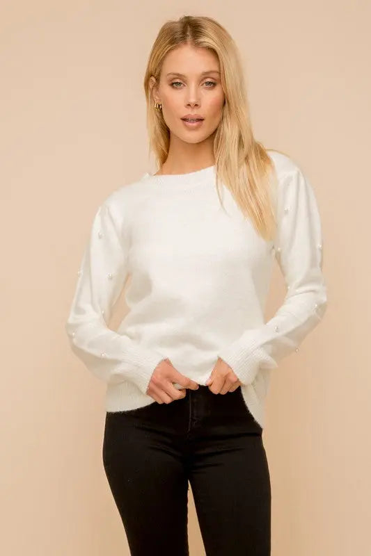 The Tiny Details Pearl Detailed Mock Neck Sweater