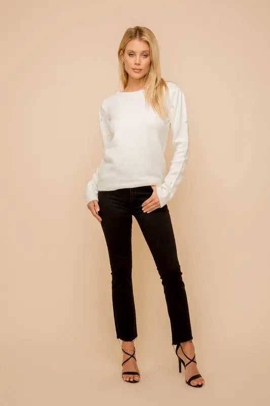 The Tiny Details Pearl Detailed Mock Neck Sweater