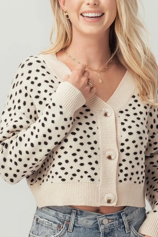 The Tiny Details Polka Dot V-Neck Cropped Cardigan