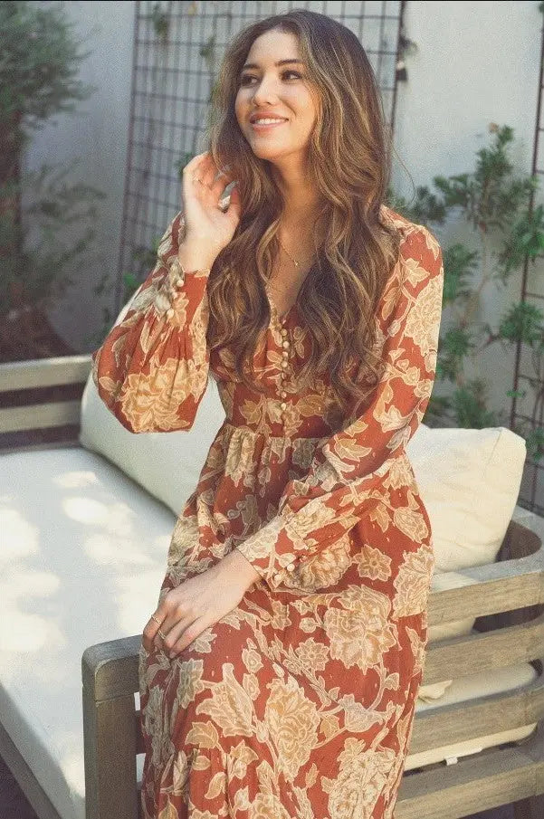The Tiny Details Printed Ember Button Front Maxi Dress