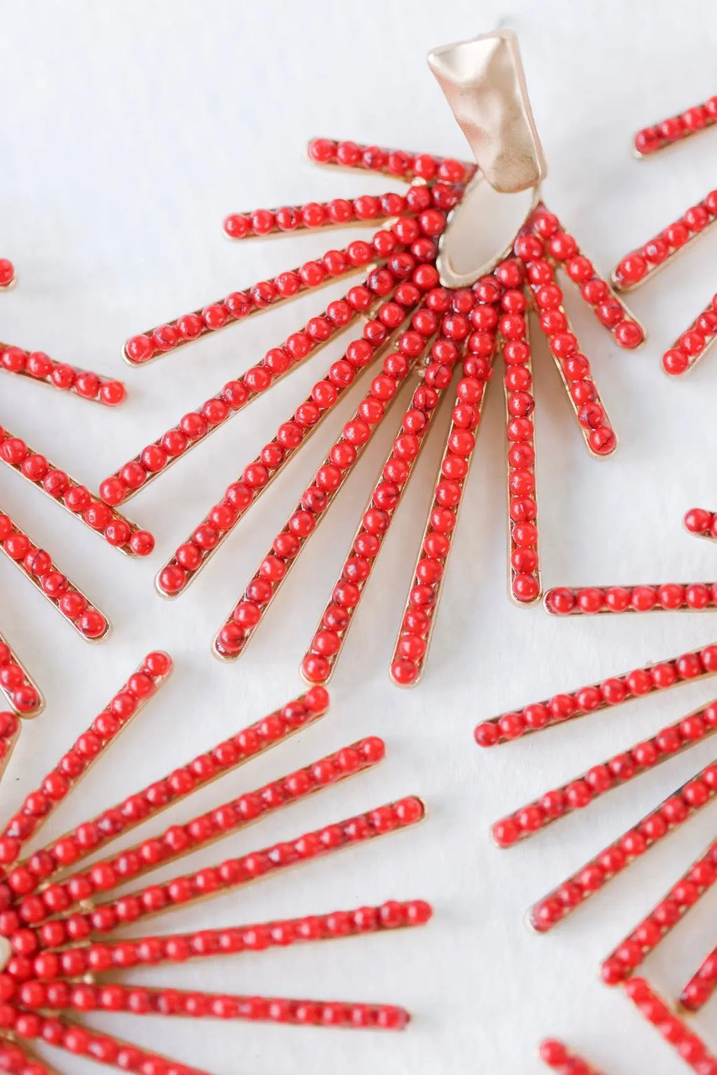 The Tiny Details Red Sunburst Drop Statement Earrings