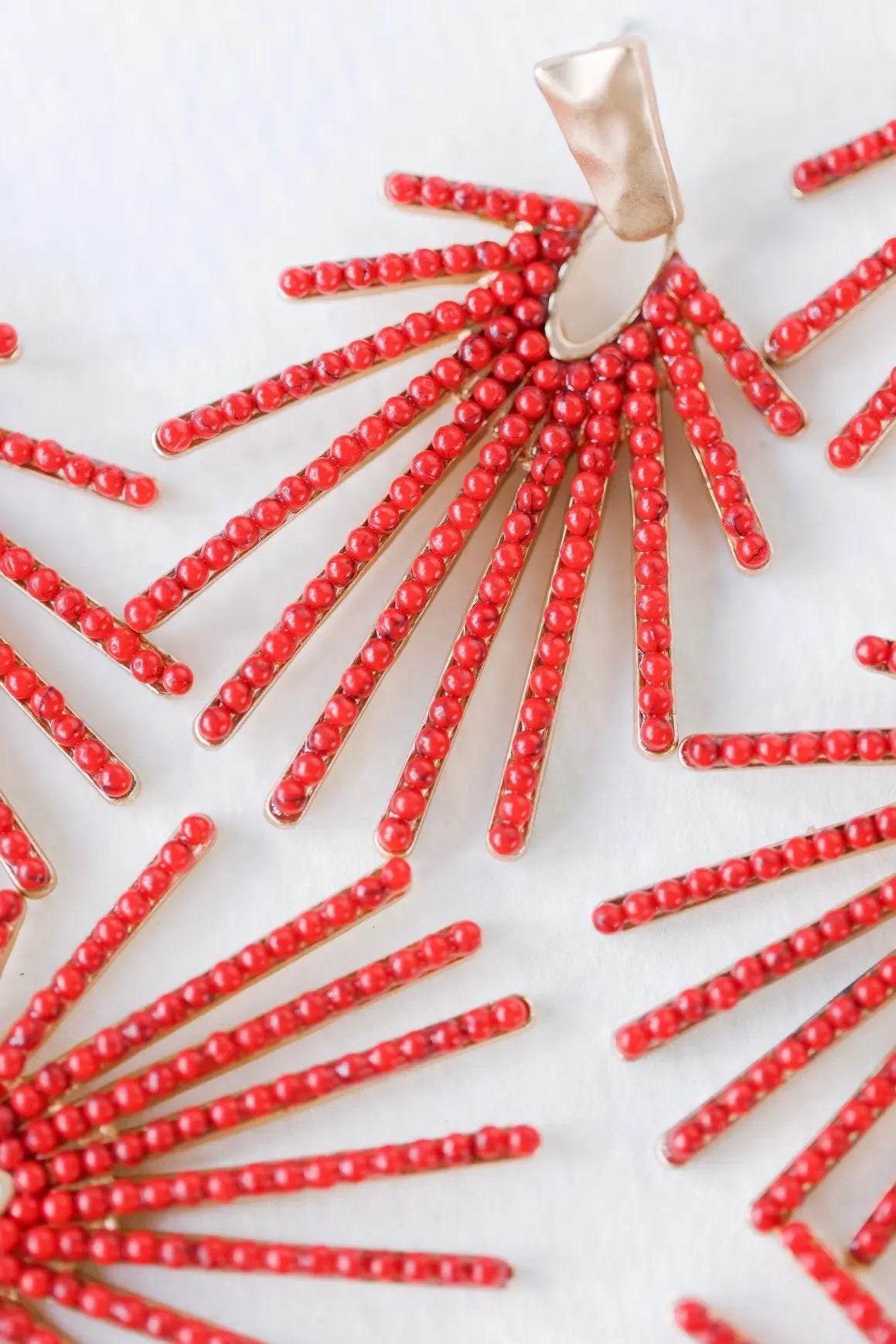 The Tiny Details Red Sunburst Drop Statement Earrings