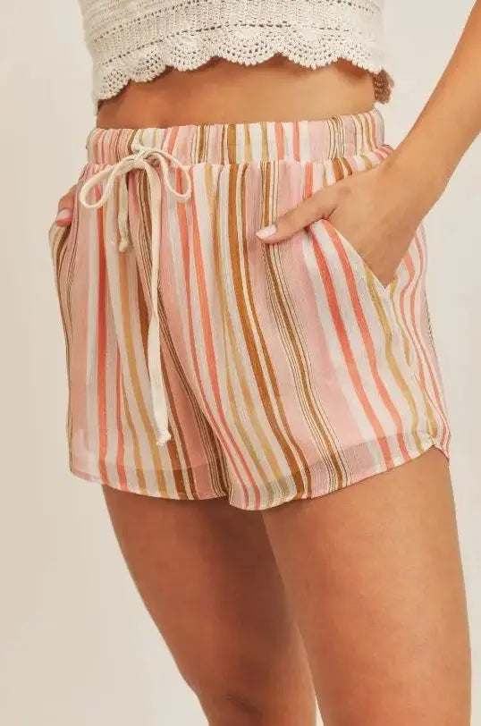 The Tiny Details Reef Romance Multi Coral Shorts with Drawstring