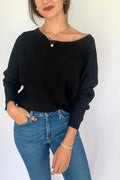 The Tiny Details Rib Knit OTS Dolman Black Sweater