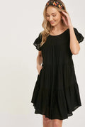 The Tiny Details Ruffle Hem Tiered Black Baby-Doll Dress