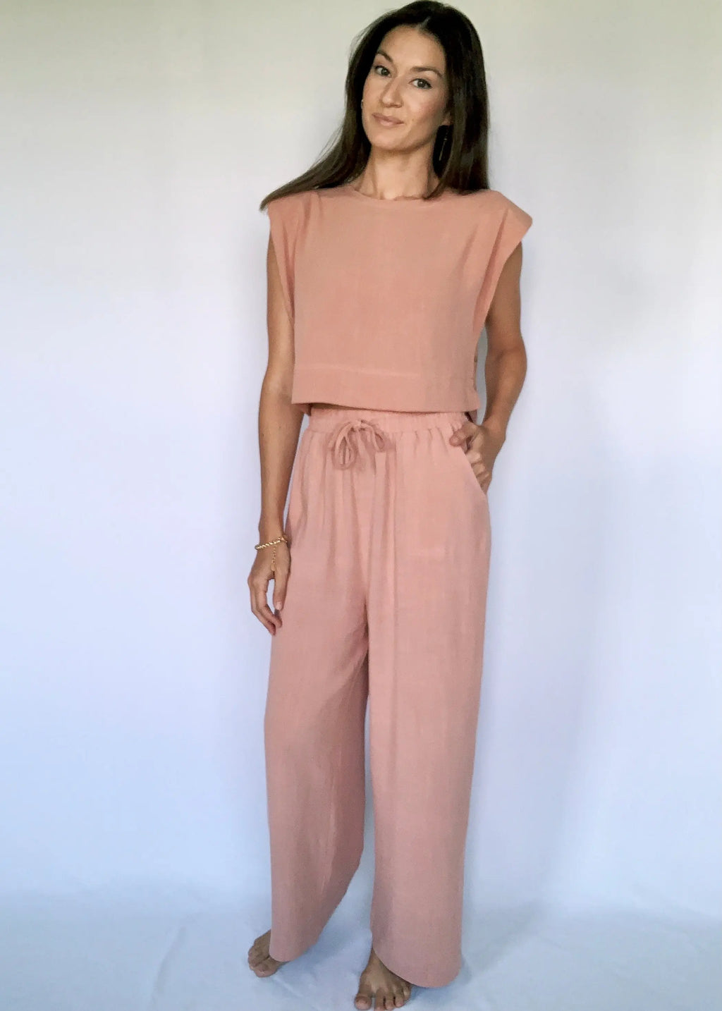 The Tiny Details Salmon Elastic High Waist Pants