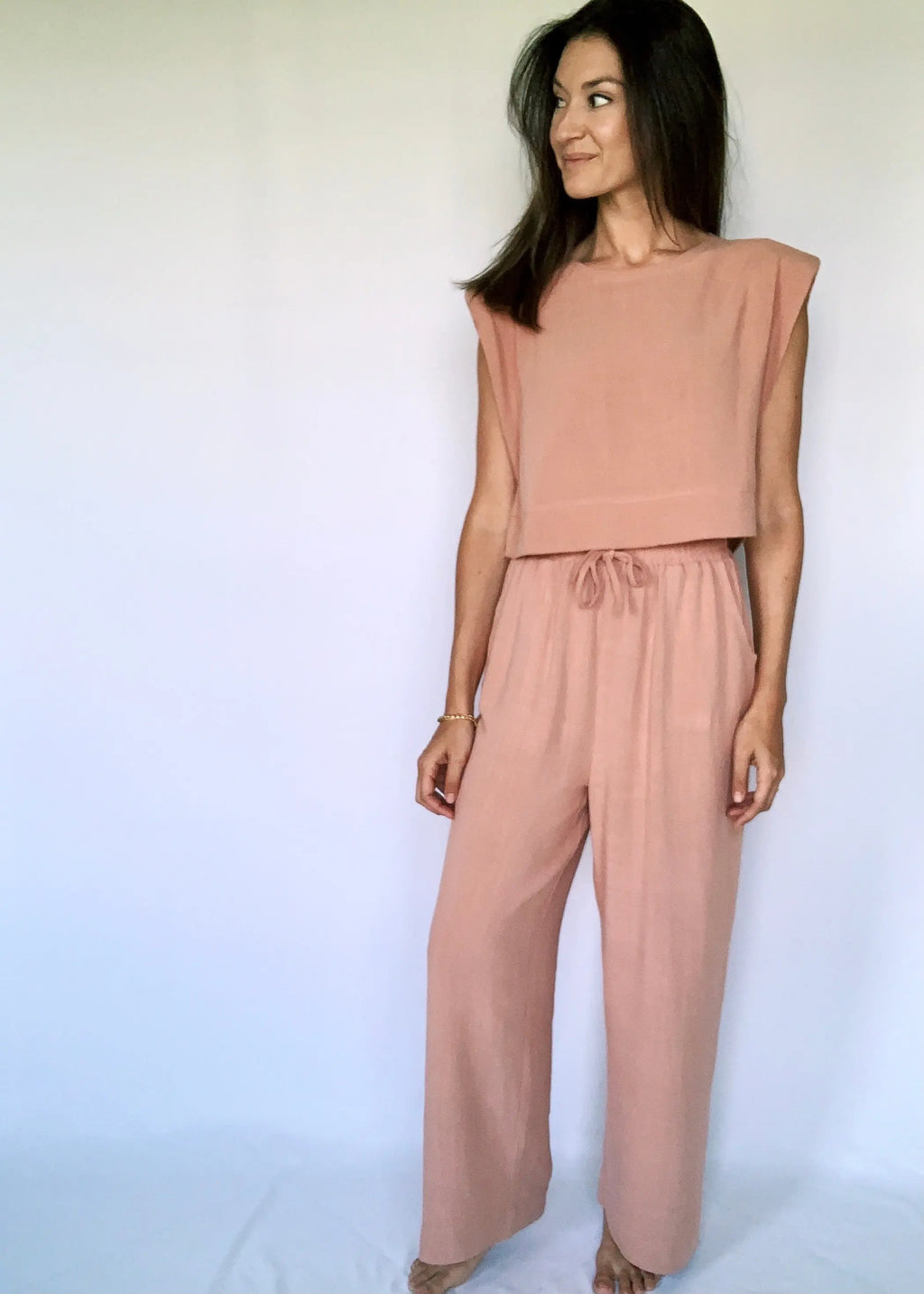 The Tiny Details Salmon Elastic High Waist Pants