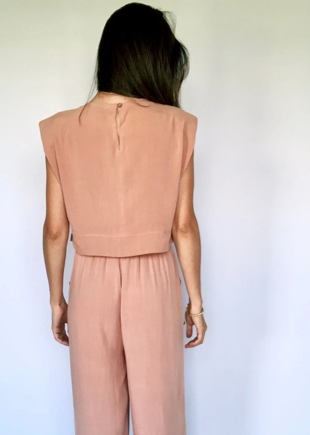 The Tiny Details Salmon Structured Sleeve Crop Top