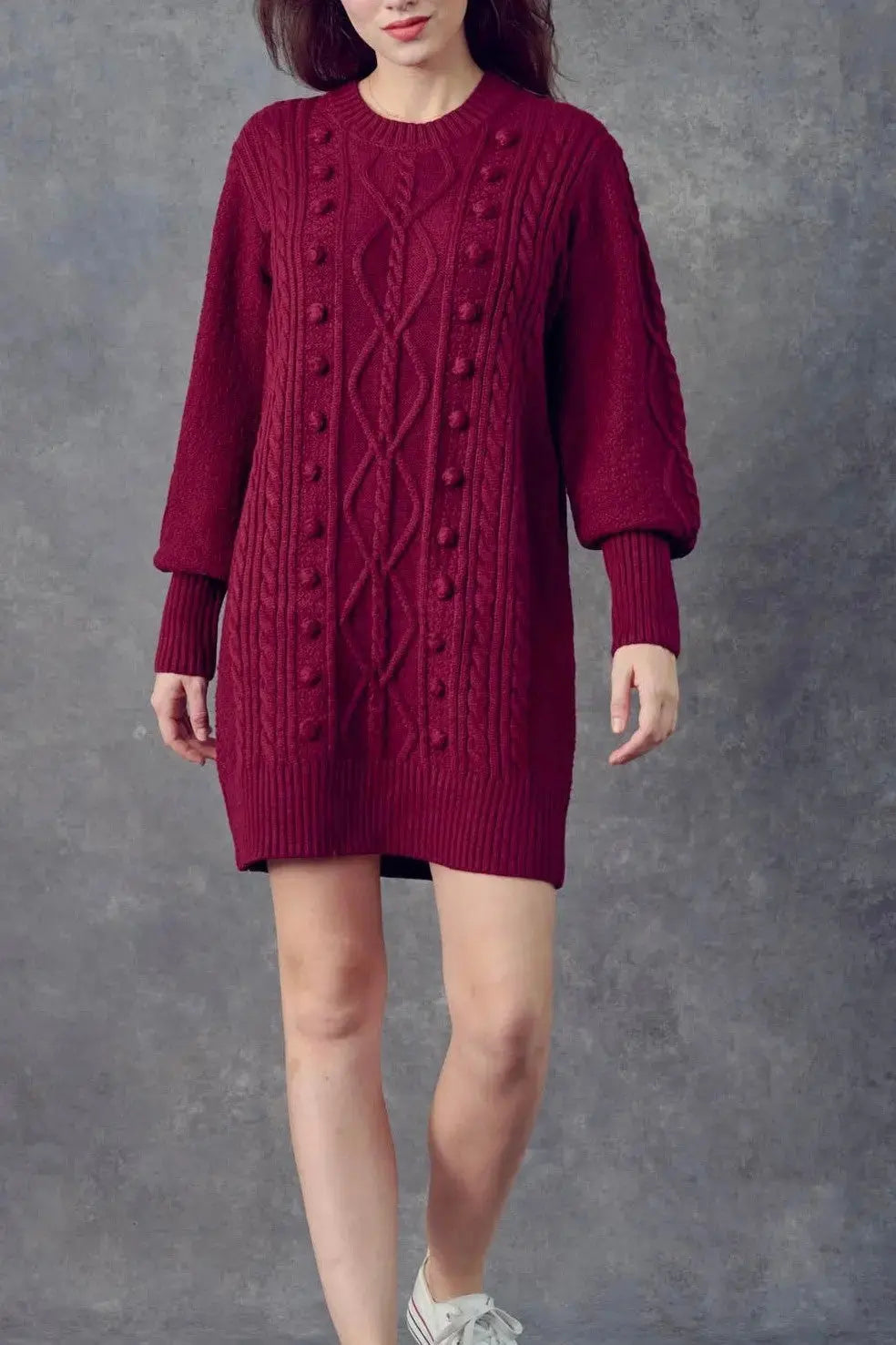 The Tiny Details Sangria Cable Knit Sweater Mini Dress