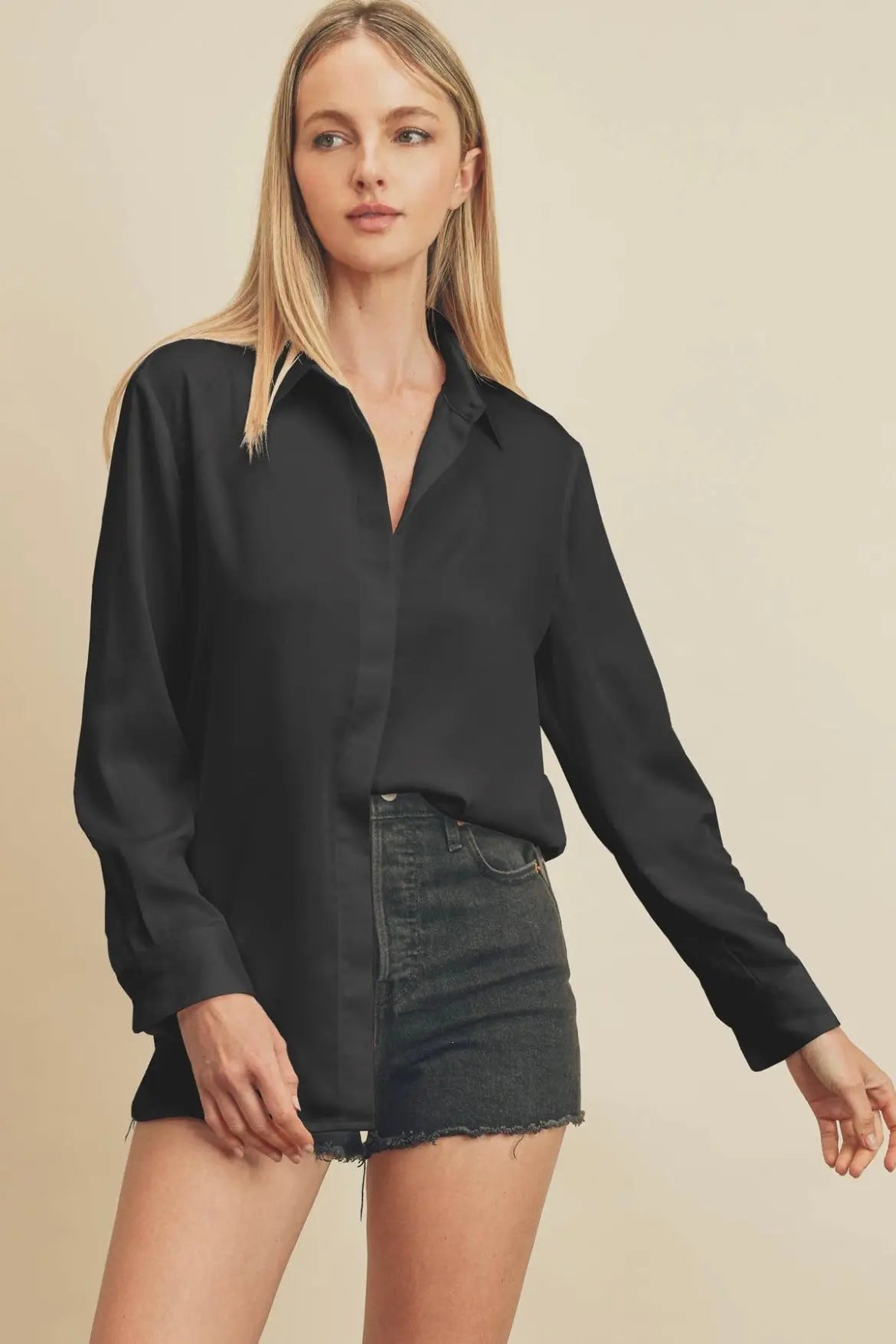 The Tiny Details Satin Hidden Button Down Shirt