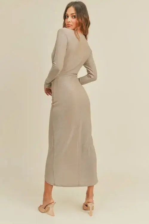 The Tiny Details Shimmering Long Sleeve Lurex Maxi Dress