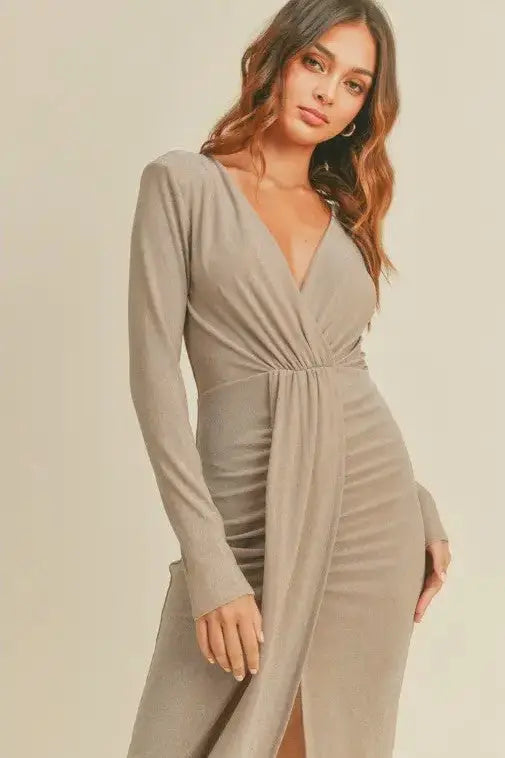 The Tiny Details Shimmering Long Sleeve Lurex Maxi Dress
