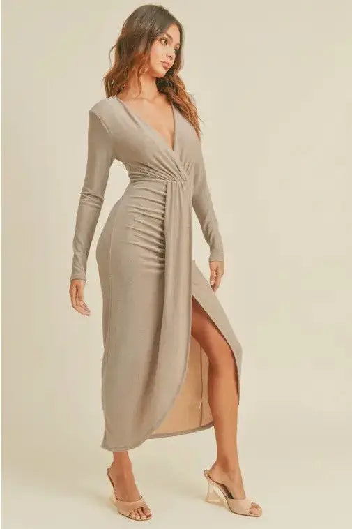 The Tiny Details Shimmering Long Sleeve Lurex Maxi Dress