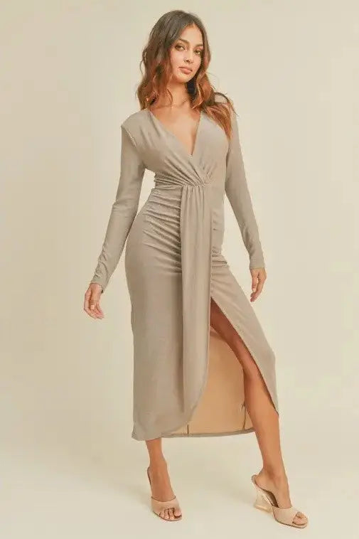 The Tiny Details Shimmering Long Sleeve Lurex Maxi Dress