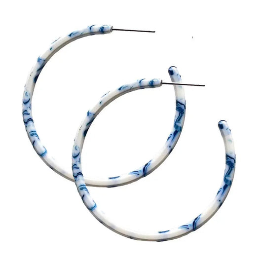 The Tiny Details Skinny Blue & White Hoop Earrings
