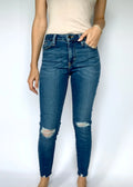 The Tiny Details Skinny Medium Wash High Rise Distressed Denim