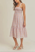 The Tiny Details Smocked Plaid Ruffle Midi Dress