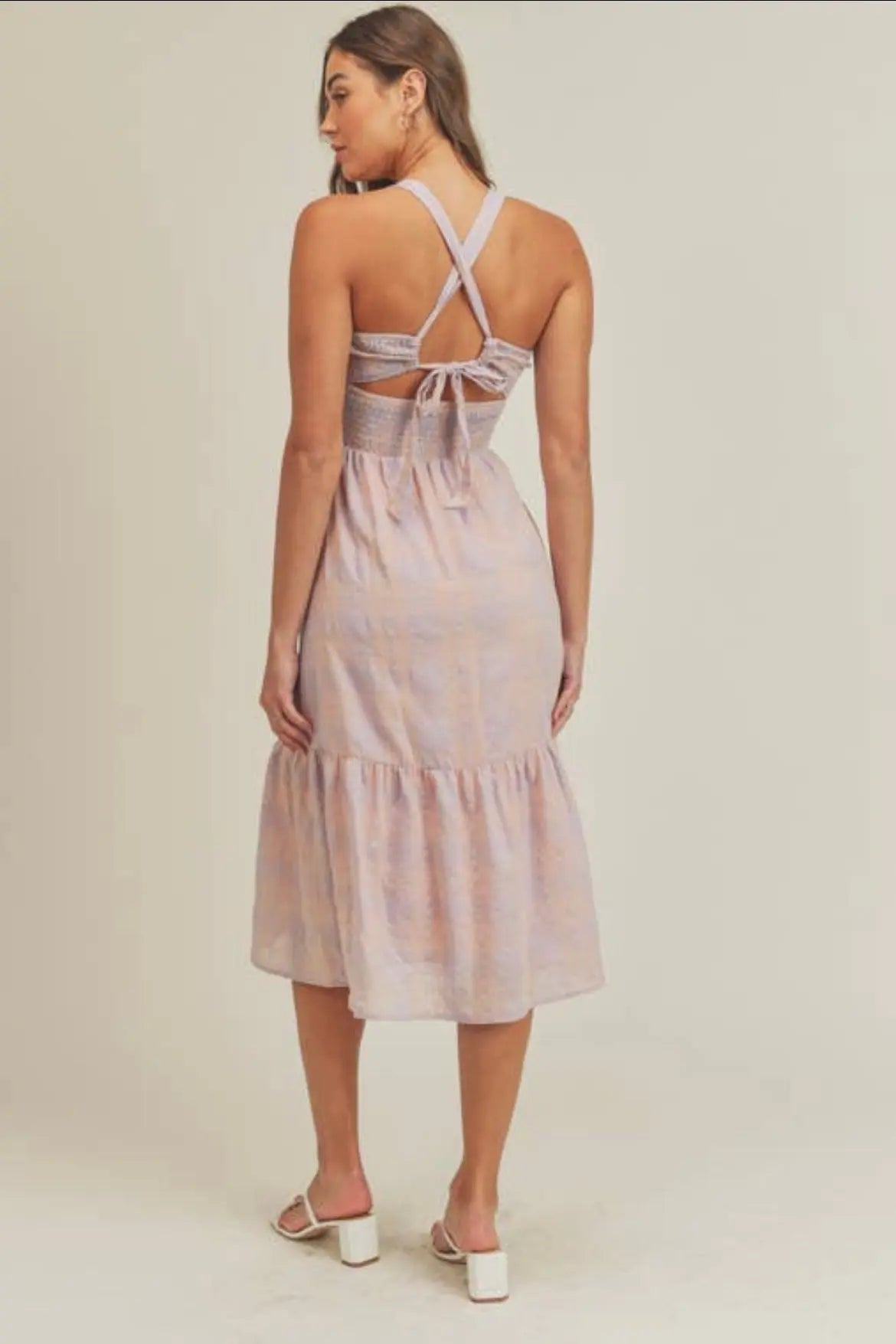 The Tiny Details Smocked Plaid Ruffle Midi Dress