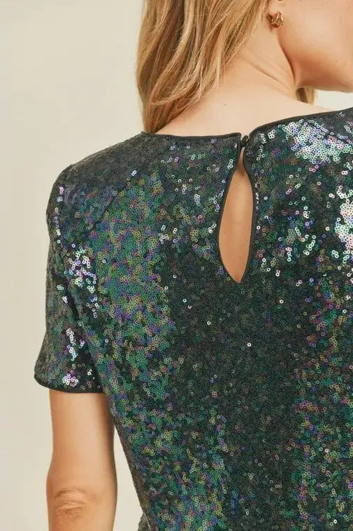 The Tiny Details Sparkle Plum Sequin Short Sleeve Top