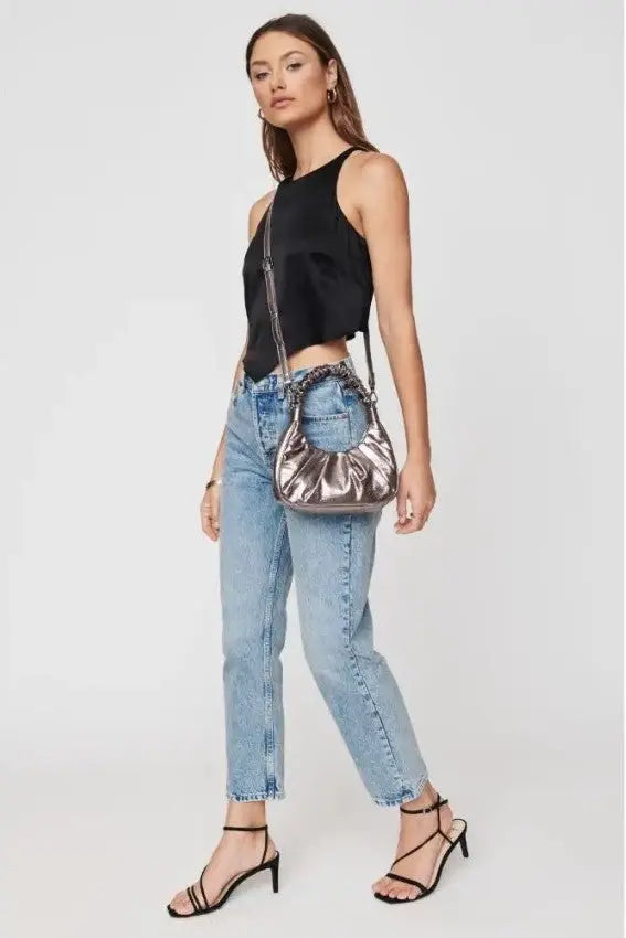 The Tiny Details Stormi Pewter Cracked Metallic Handbag