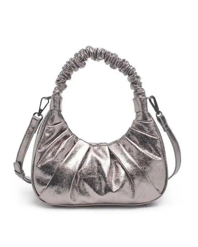 The Tiny Details Stormi Pewter Cracked Metallic Handbag