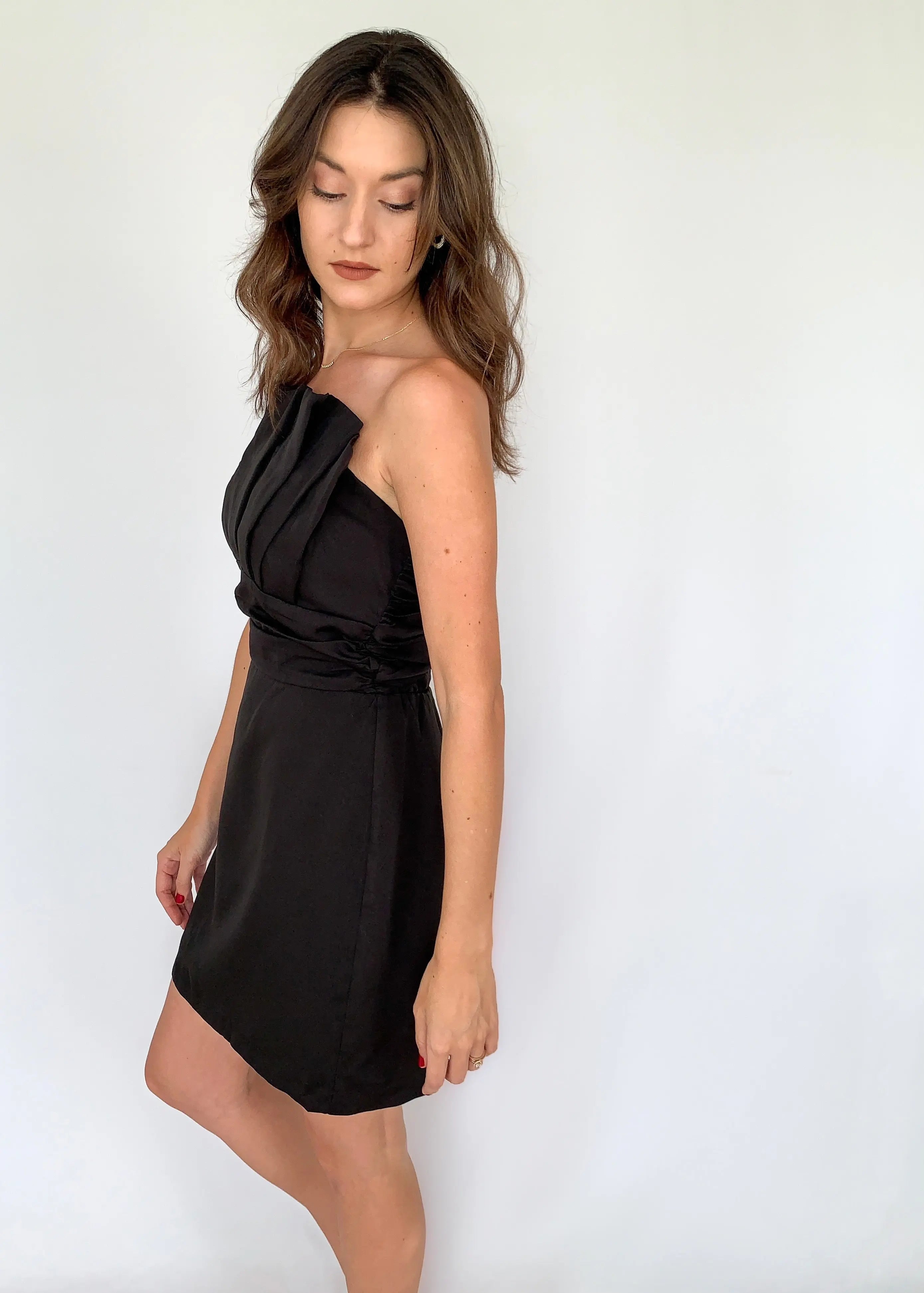 The Tiny Details Strapless Black Pleated Top Detail Dress